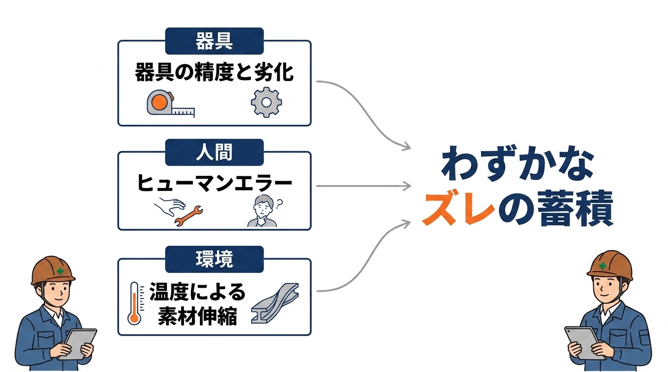 建築現場で墨出しの誤差やズレが起きる原因と累積誤差
