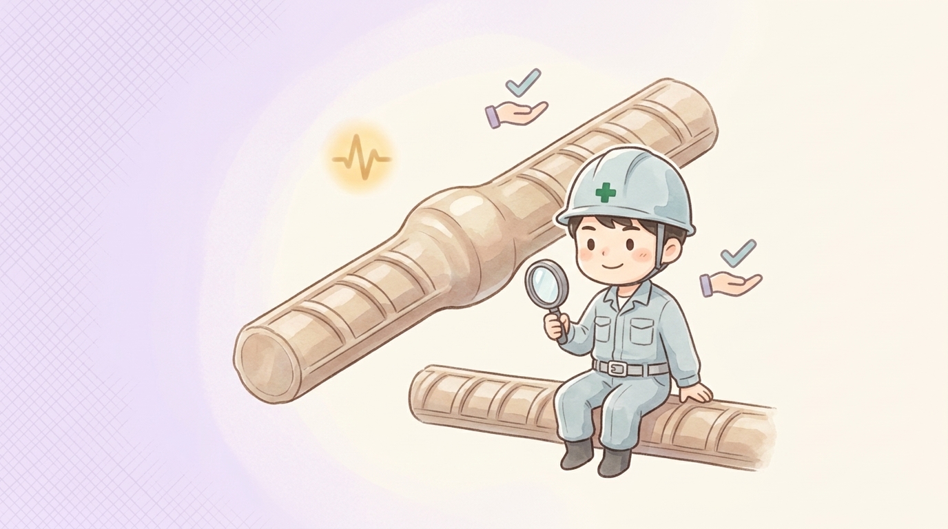 鉄筋の継手の種類やガス圧接の規定、定着長さ、外観検査、UT