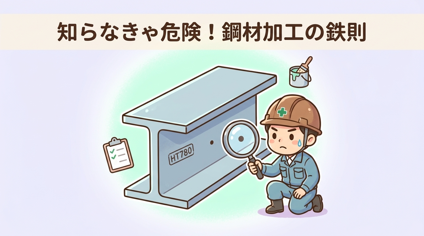 第4回【鋼材の正体を知れ！】鋼材識別色・高張力鋼ポンチけがきNG・ガス切断ノッチ許容差・曲げ加工・孔あけ・鉄骨製作工場加工品質管理注意点