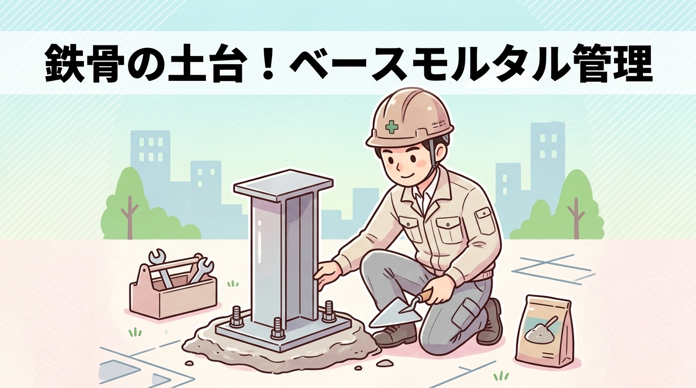 鉄骨建方の土台となる柱脚のベースモルタル管理