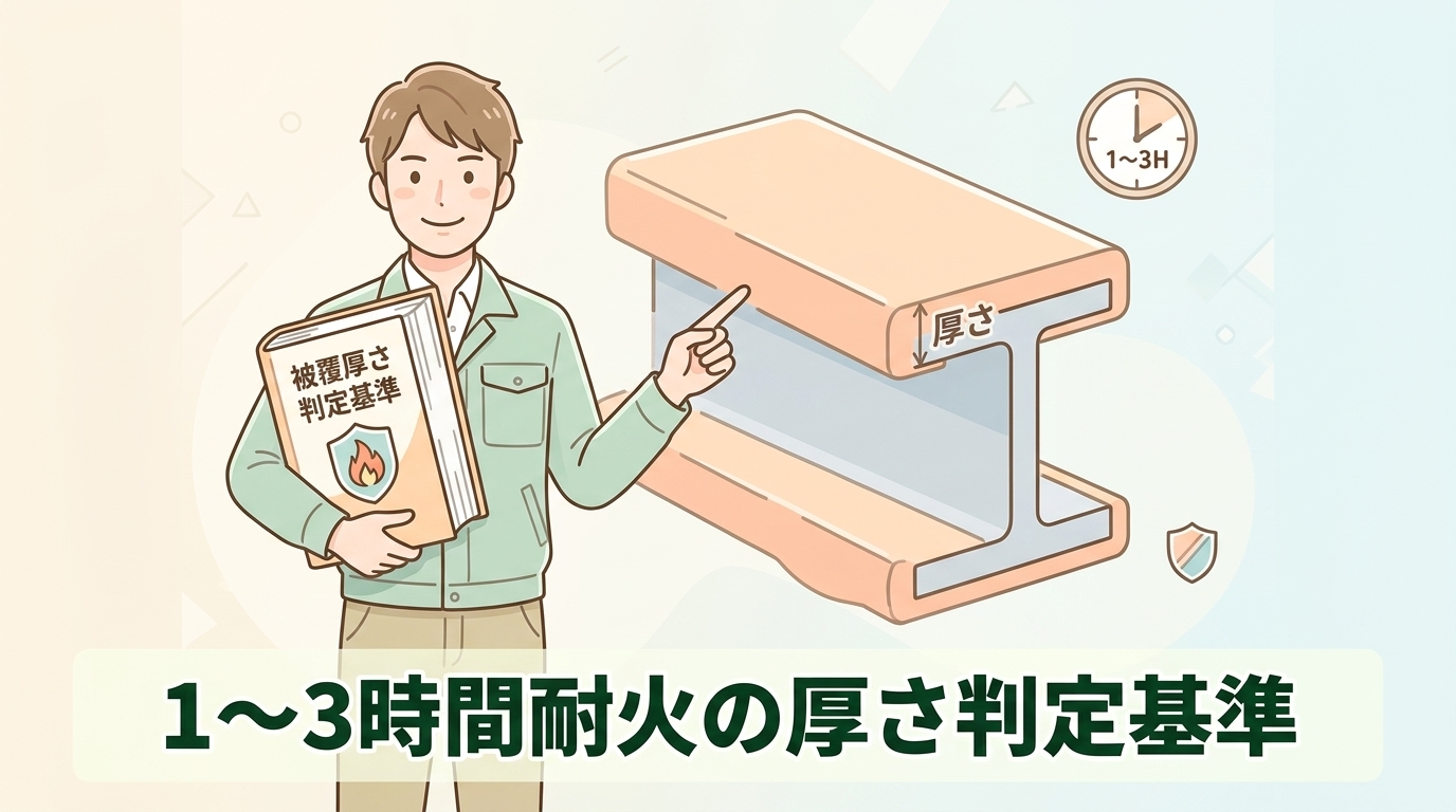 1時間から3時間耐火に対応する被覆厚さの判定基準