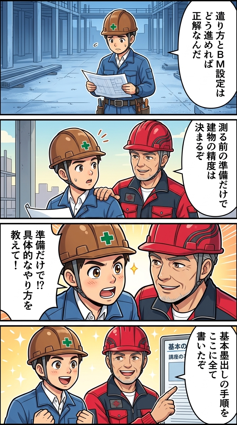 遣り方,墨出し,やり方,BM設定,基本墨出し,手順