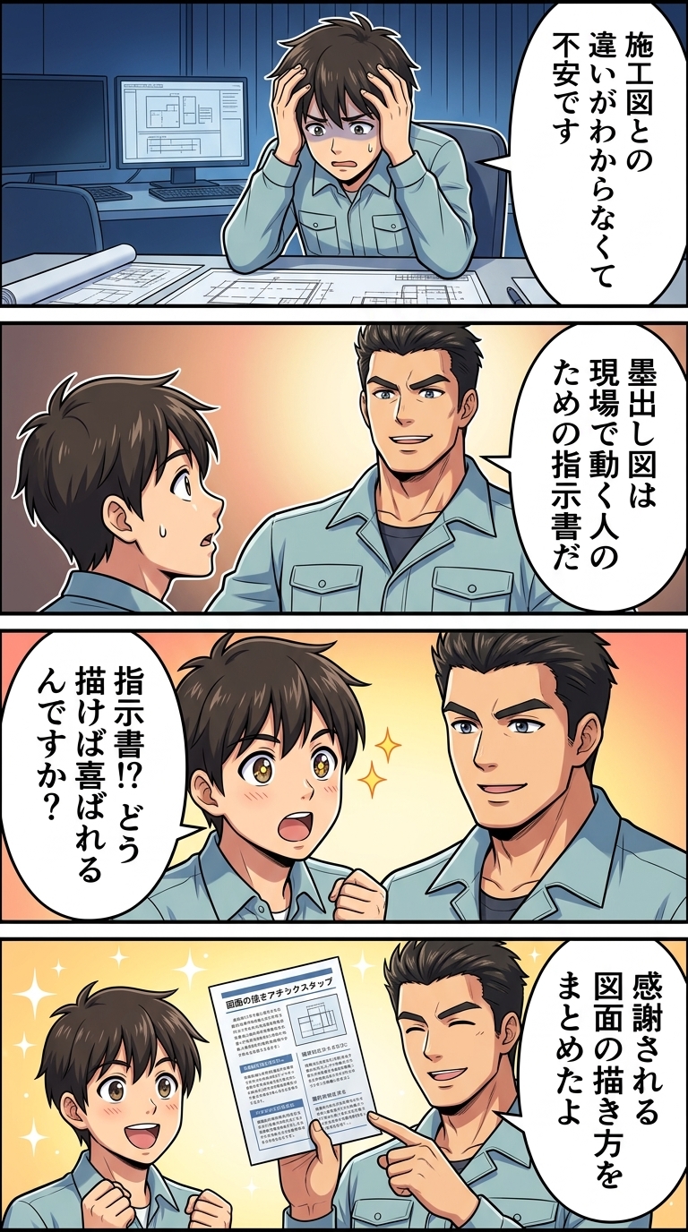 墨出し図,作り方,基本墨出し,計画,方法,施工図,墨出し,関係,