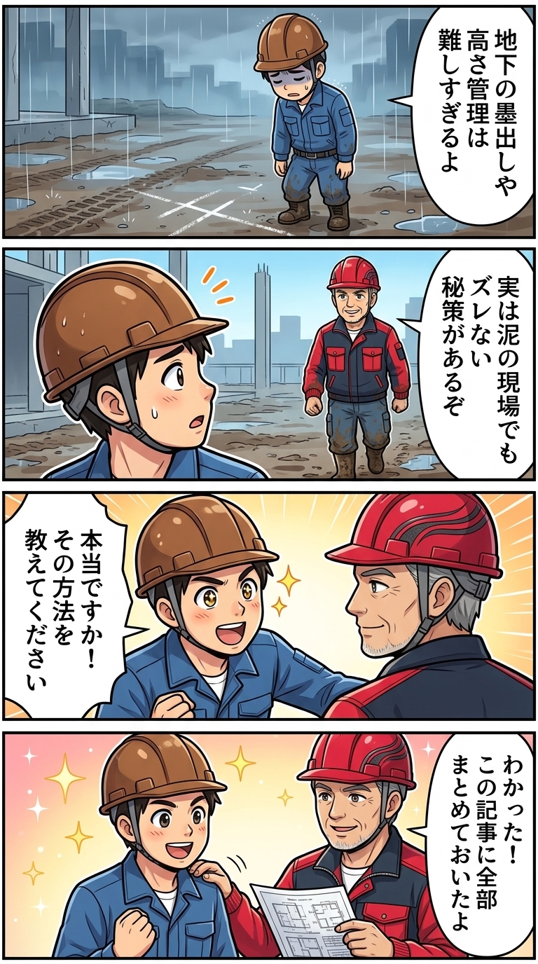 杭工事,墨出し,やり方,土工事,高さ管理,方法,山留工事,墨出し,ポイント