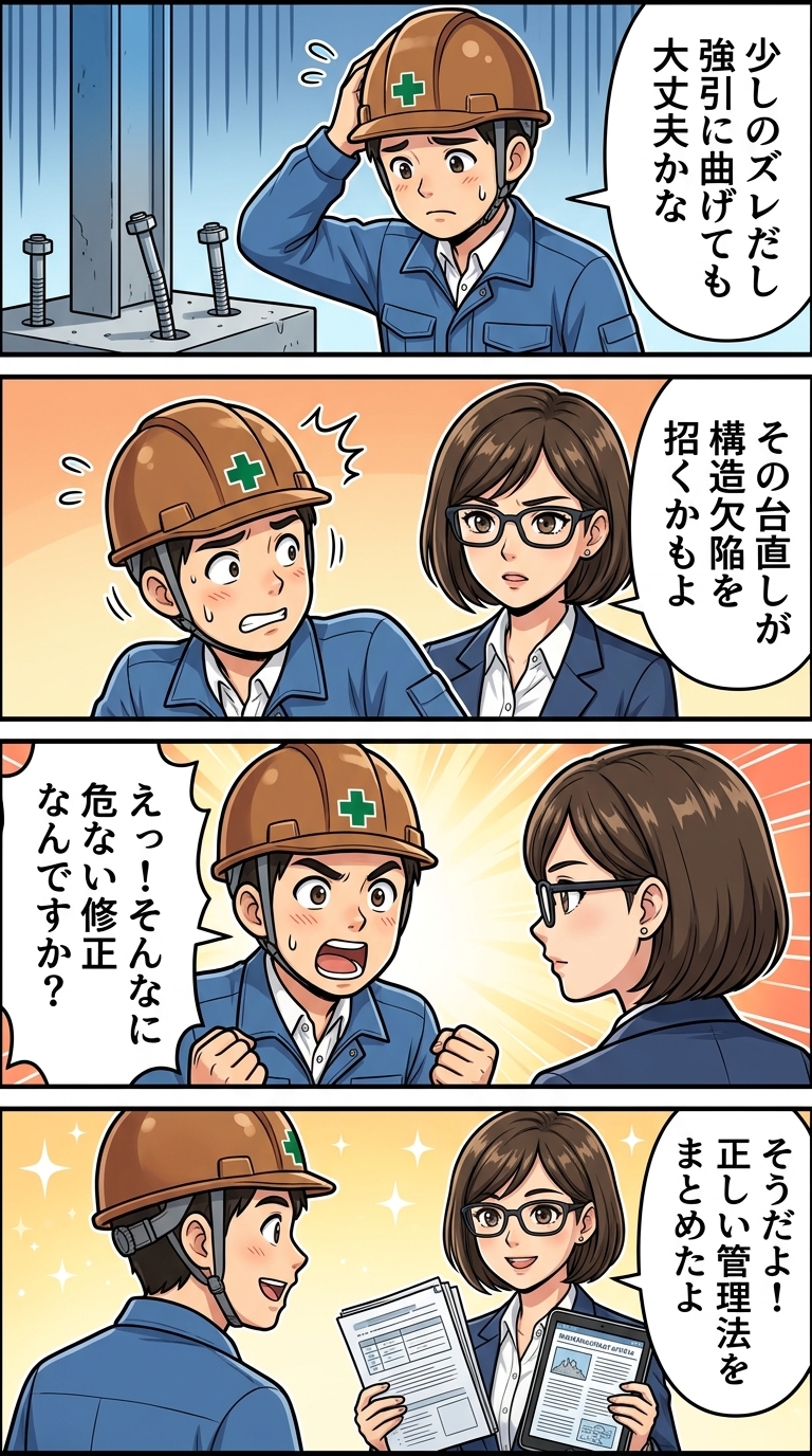 アンカーボルト,精度管理,台直し,限界,ベースモルタル,グラウト充填,据付け,許容差,鉄骨建方,種類,構造用,柱脚,ナット,二重ナット,戻り止め