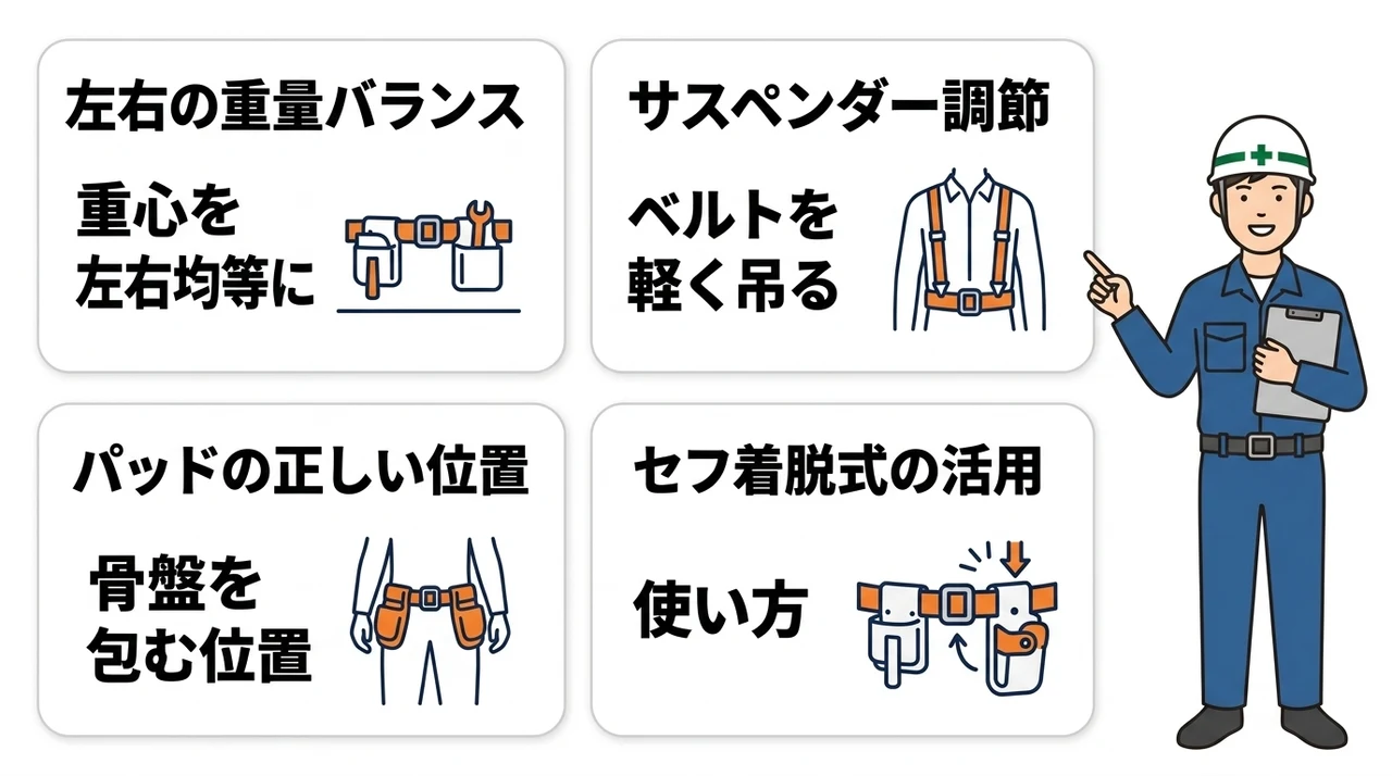 疲労を減らす腰道具の正しい装着テクニック